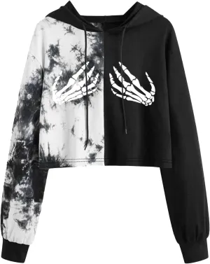 LCMTWX Women's Novelty Graphic Printed Drawstring Hem Hoodies Striped Long Sleeve Crop Sweatshirt Hoodies for Women