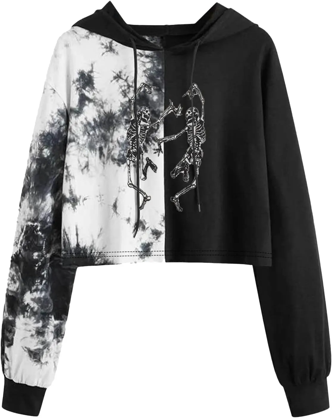 LCMTWX Women's Novelty Graphic Printed Drawstring Hem Hoodies Striped Long Sleeve Crop Sweatshirt Hoodies for Women