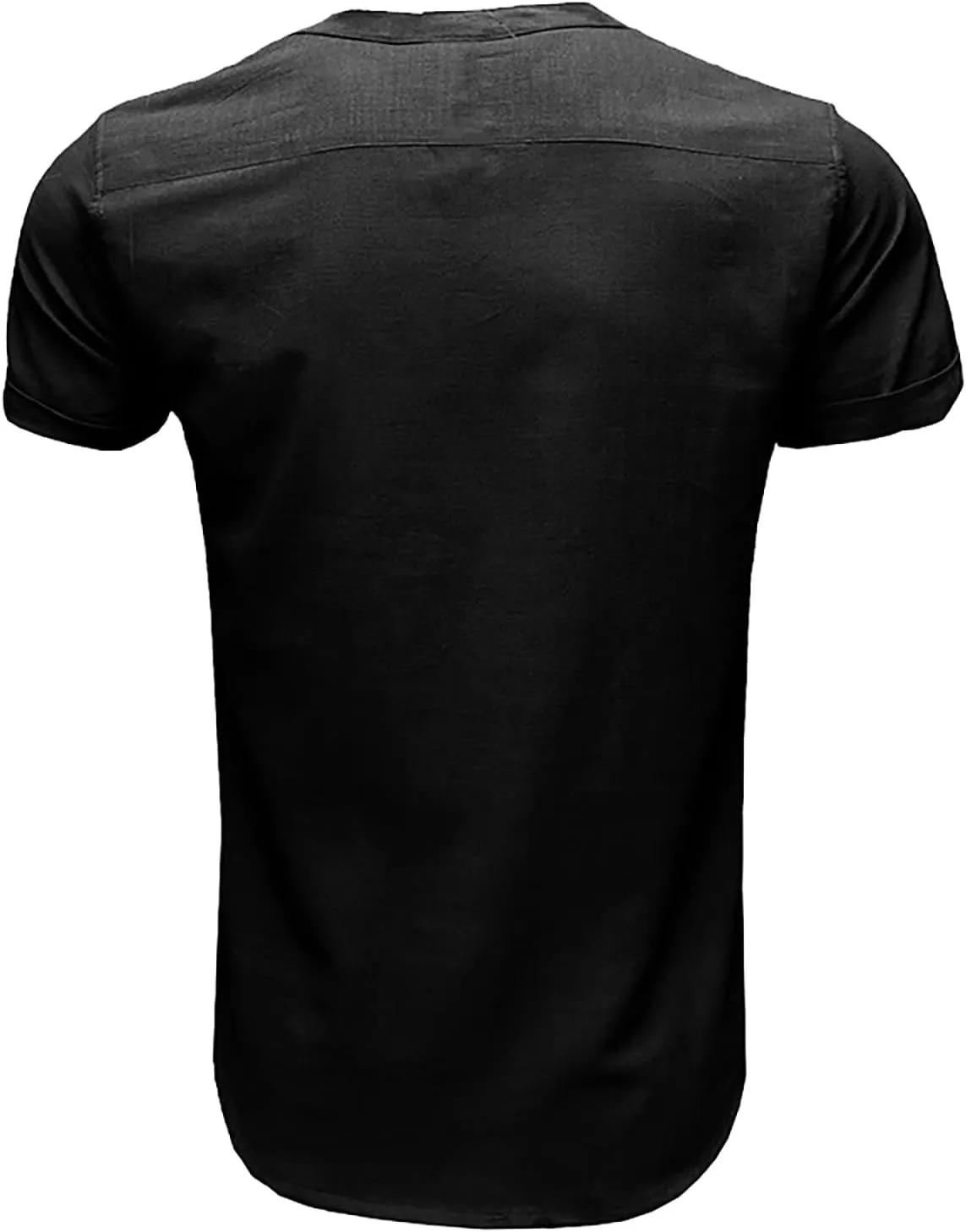 Linen Henley Shirts for Men Casual Short Sleeve Crewneck Summer Vocation Beach Shirts with Pocket Trendy Resort Wear