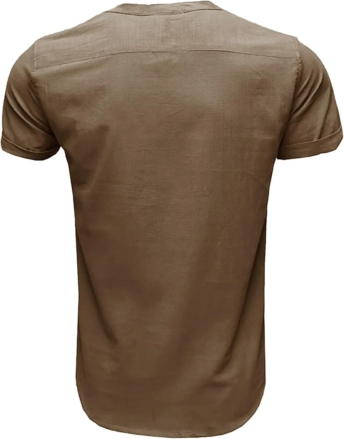 Linen Henley Shirts for Men Casual Short Sleeve Crewneck Summer Vocation Beach Shirts with Pocket Trendy Resort Wear