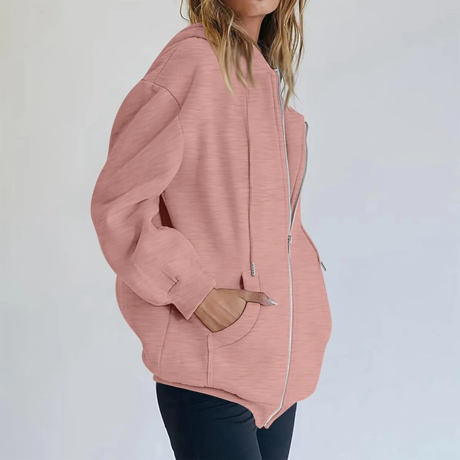 LISTHA Womens Zip Up Hoodies Long Sleeve Drawstring Sweatshirts Fall Jacket Oversized Sweater Casual Outfits with Pocket