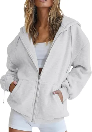 LISTHA Womens Zip Up Hoodies Long Sleeve Drawstring Sweatshirts Fall Jacket Oversized Sweater Casual Outfits with Pocket