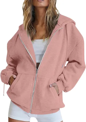 LISTHA Womens Zip Up Hoodies Long Sleeve Drawstring Sweatshirts Fall Jacket Oversized Sweater Casual Outfits with Pocket