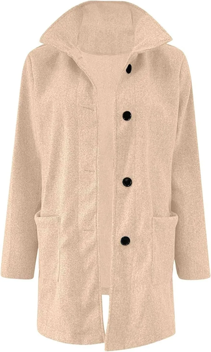 Long Pea Coats for Women Stand Collar Single Breasted Wool Coats Wool Blend Peacoat Winter Casual Overcoat Jacket