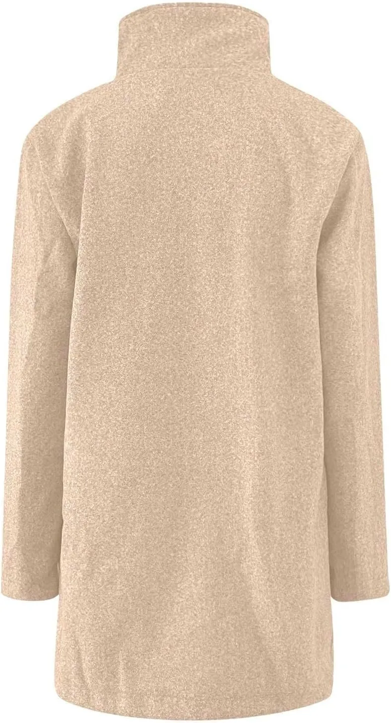 Long Pea Coats for Women Stand Collar Single Breasted Wool Coats Wool Blend Peacoat Winter Casual Overcoat Jacket