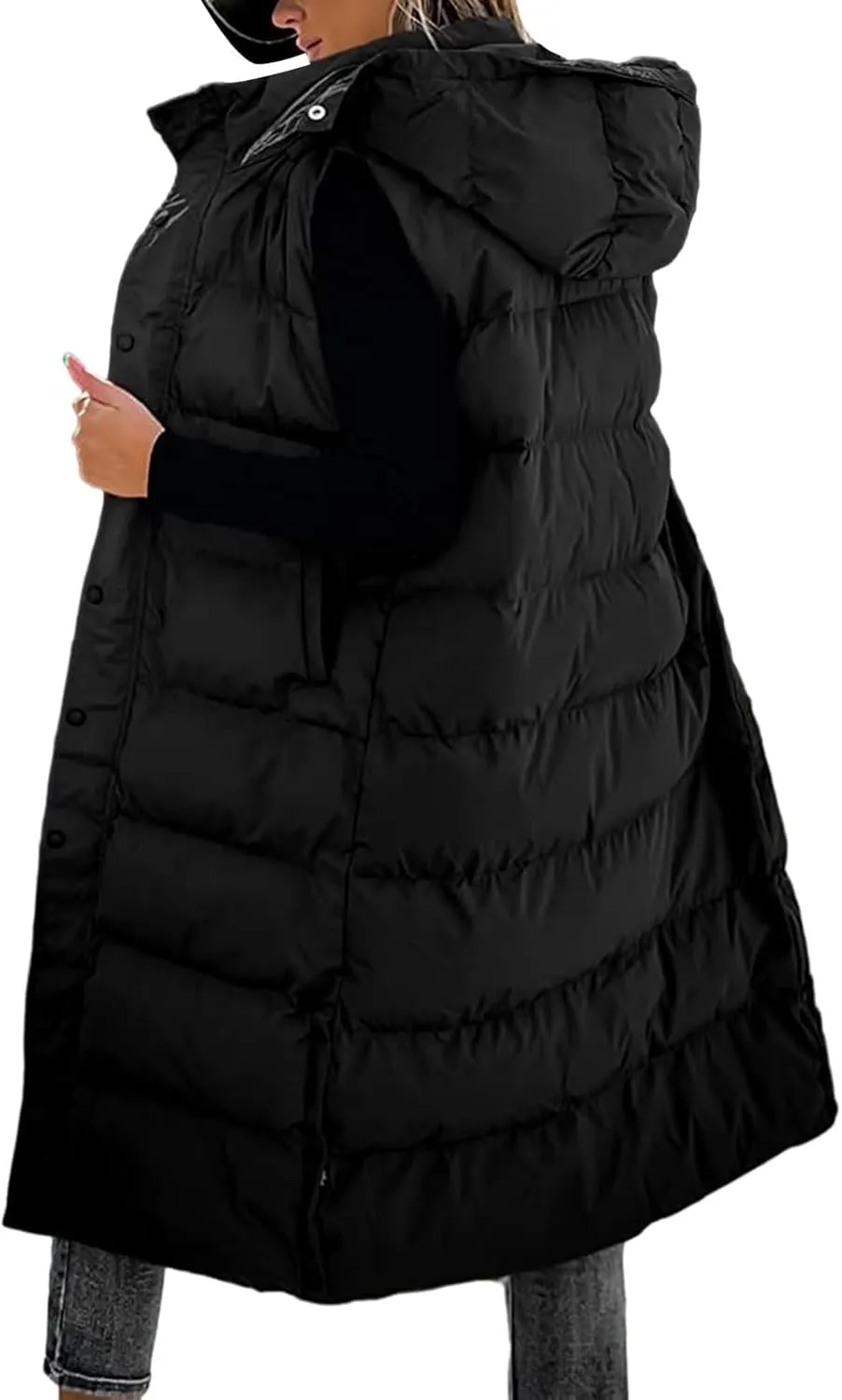 Long Puffer Vest for Women Puffy Zipper Plus Size Down Sleeveless Jacket Oversized Winter Warm Coat