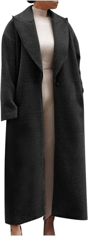 Long Trench Coat for Women Elegant Single Breasted Pea Coat Winter Warm Wool Blend Oversized Pea Coat with Pockets