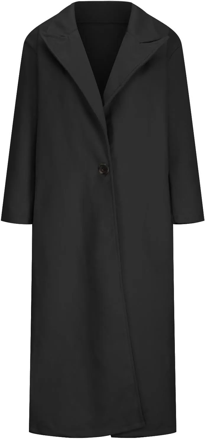 Long Trench Coat for Women Elegant Single Breasted Pea Coat Winter Warm Wool Blend Oversized Pea Coat with Pockets