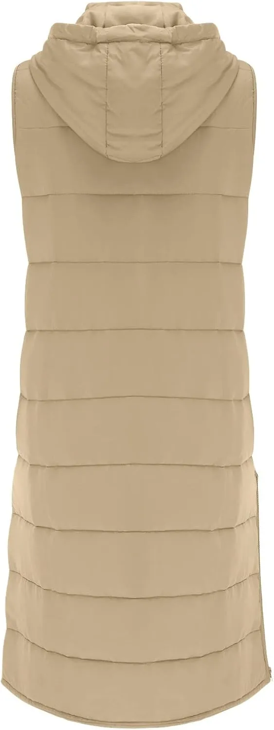 Long Winter Coats for Women Fashion Sleeveless Hooded Puffer Jacket Vest Casual Going Out Zip Up Outwear with Pocket