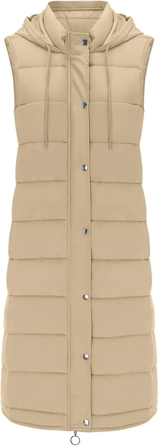 Long Winter Coats for Women Fashion Sleeveless Hooded Puffer Jacket Vest Casual Going Out Zip Up Outwear with Pocket