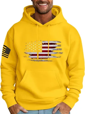 Men Big and Tall Hoodie Long Sleeve USA Flag Graphic Printed Patriotic Hooded Sweatshirt with Pocket