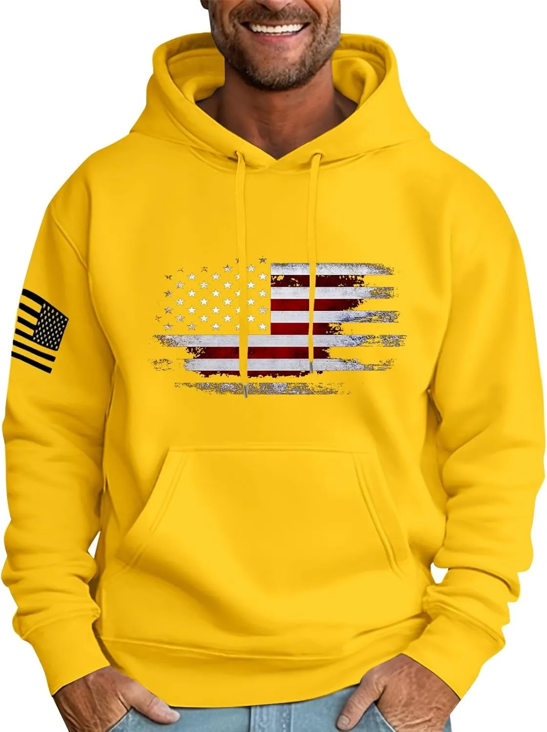 Men Big and Tall Hoodie Long Sleeve USA Flag Graphic Printed Patriotic Hooded Sweatshirt with Pocket