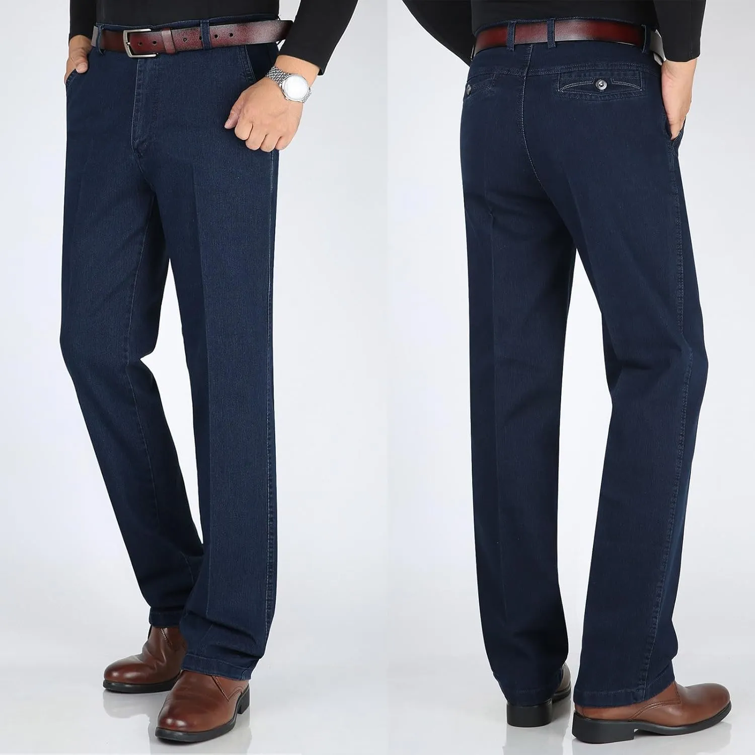 Men High Waist Straight Fit Jeans High Waist Straight Fit Stretch Denim Men Relaxed Fit Pants