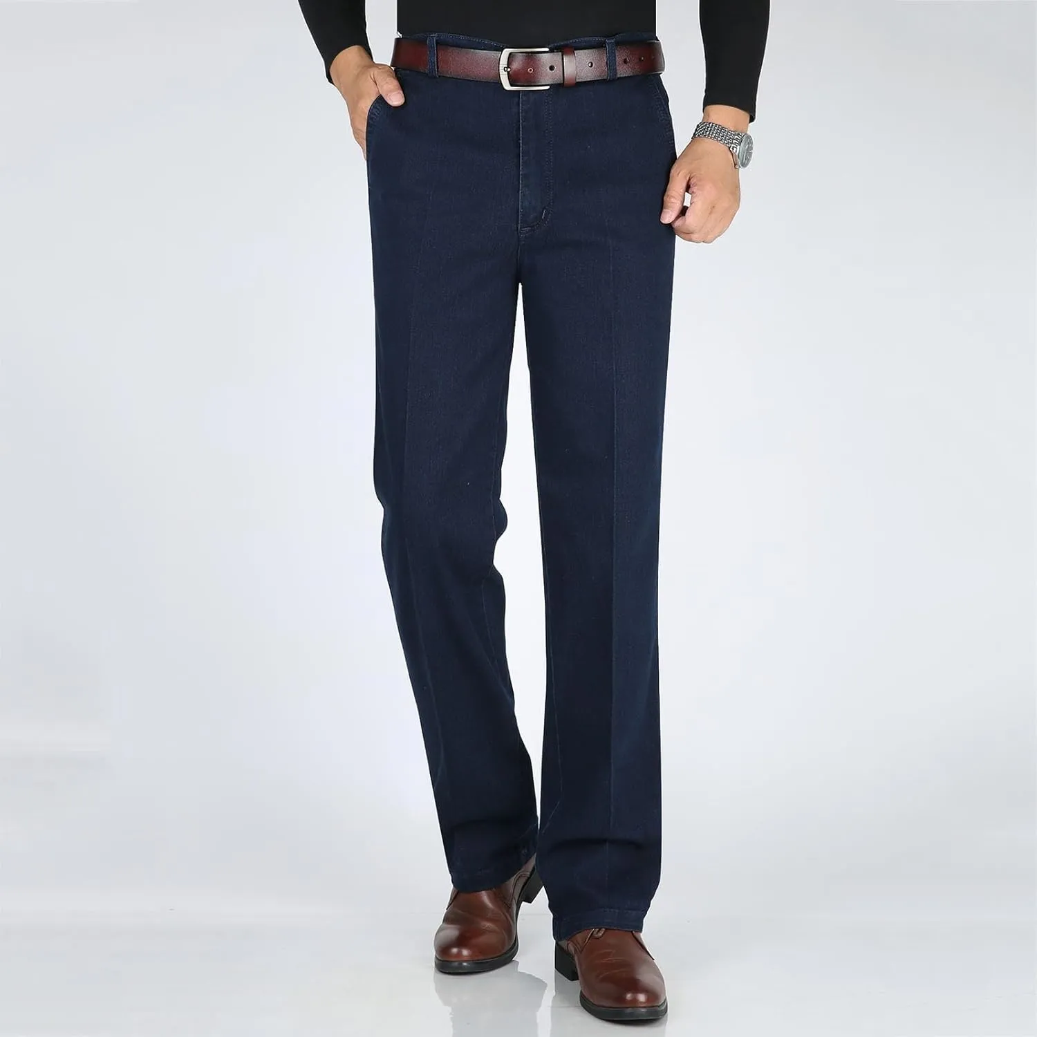 Men High Waist Straight Fit Jeans High Waist Straight Fit Stretch Denim Men Relaxed Fit Pants
