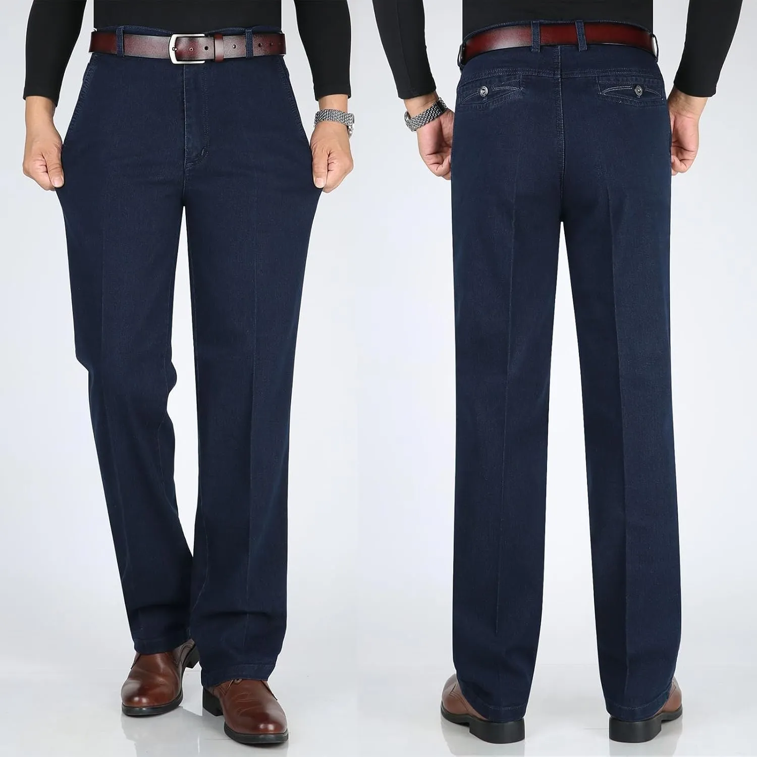 Men High Waist Straight Fit Jeans High Waist Straight Fit Stretch Denim Men Relaxed Fit Pants