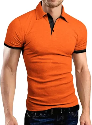 Men Polo Shirt Slim Fit Short Sleeve Cotton Golf Shirt Solid Performance Casual T-Shirts Lapel Collared Work Shirts