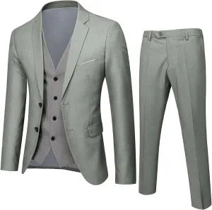 Men Slim Fit Suit One Button 3-Piece Blazer Dress Business Wedding Party Prom Tuxedo Jacket Vest & Pant