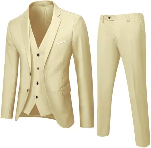 Men Slim Fit Suit One Button 3-Piece Blazer Dress Business Wedding Party Prom Tuxedo Jacket Vest & Pant
