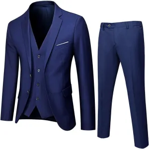 Men Slim Fit Suit One Button 3-Piece Blazer Dress Business Wedding Party Prom Tuxedo Jacket Vest & Pant