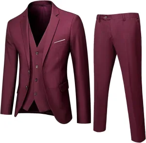 Men Slim Fit Suit One Button 3-Piece Blazer Dress Business Wedding Party Prom Tuxedo Jacket Vest & Pant