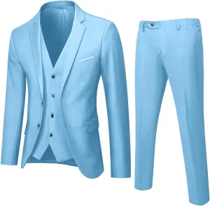 Men Slim Fit Suit One Button 3-Piece Blazer Dress Business Wedding Party Prom Tuxedo Jacket Vest & Pant