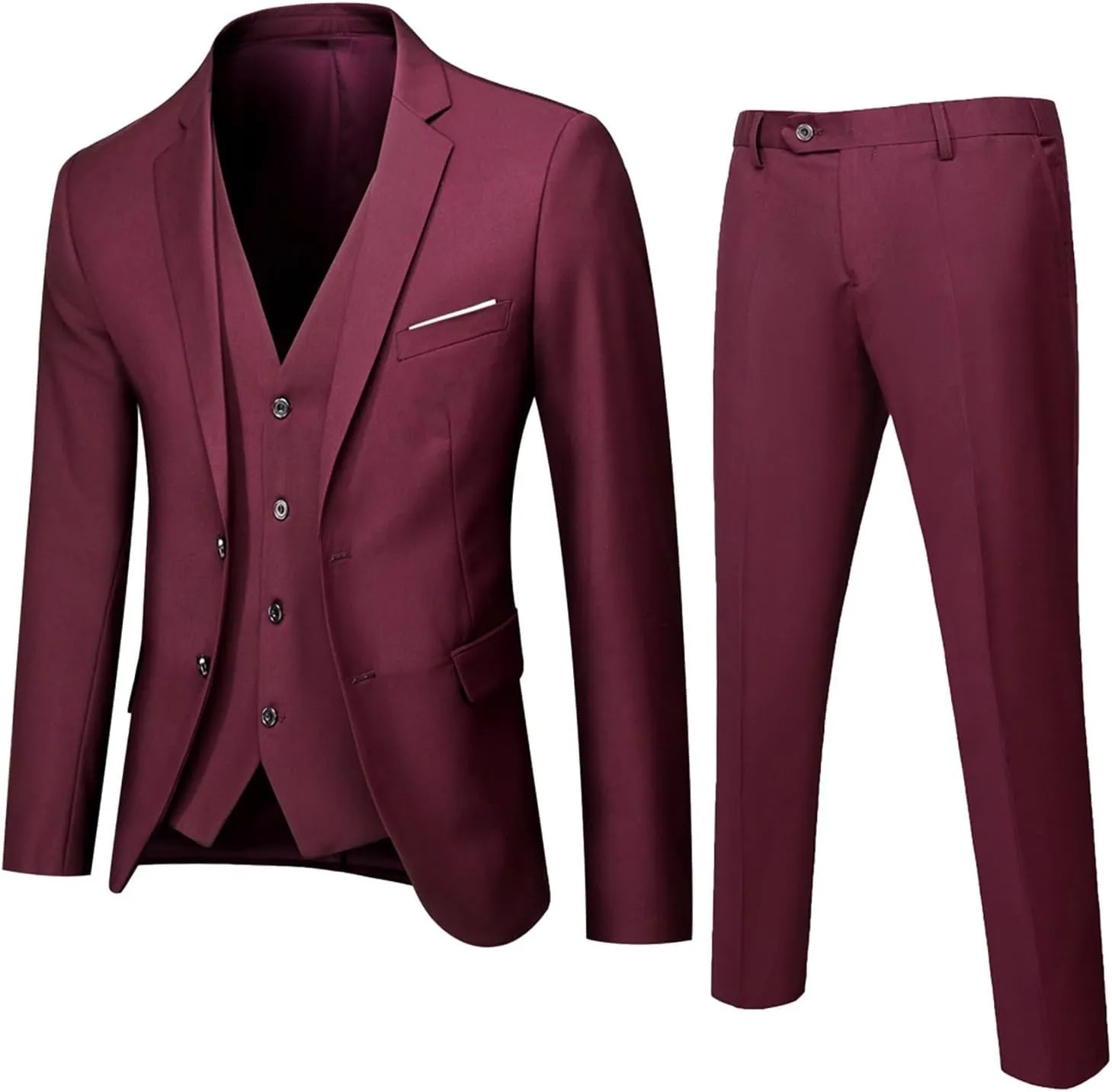 Men Slim Fit Suit One Button 3-Piece Blazer Dress Business Wedding Party Prom Tuxedo Jacket Vest & Pant