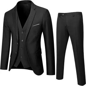 Men Slim Fit Suit One Button 3-Piece Blazer Dress Business Wedding Party Prom Tuxedo Jacket Vest & Pant