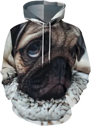 MENRIAOV Pug Dog on The Floor Mens Womens Novelty Hoodies with Pocket 3D Printed Hoodies Sweatshirt