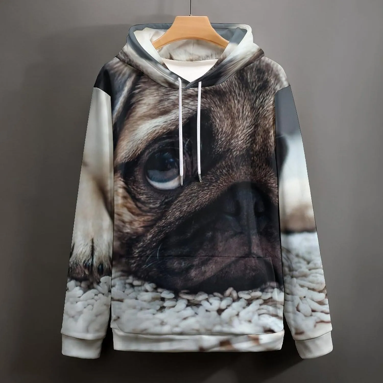 MENRIAOV Pug Dog on The Floor Mens Womens Novelty Hoodies with Pocket 3D Printed Hoodies Sweatshirt
