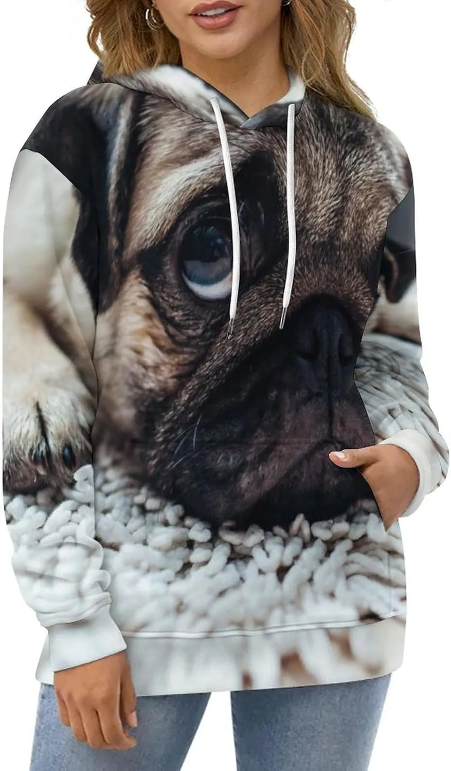 MENRIAOV Pug Dog on The Floor Mens Womens Novelty Hoodies with Pocket 3D Printed Hoodies Sweatshirt