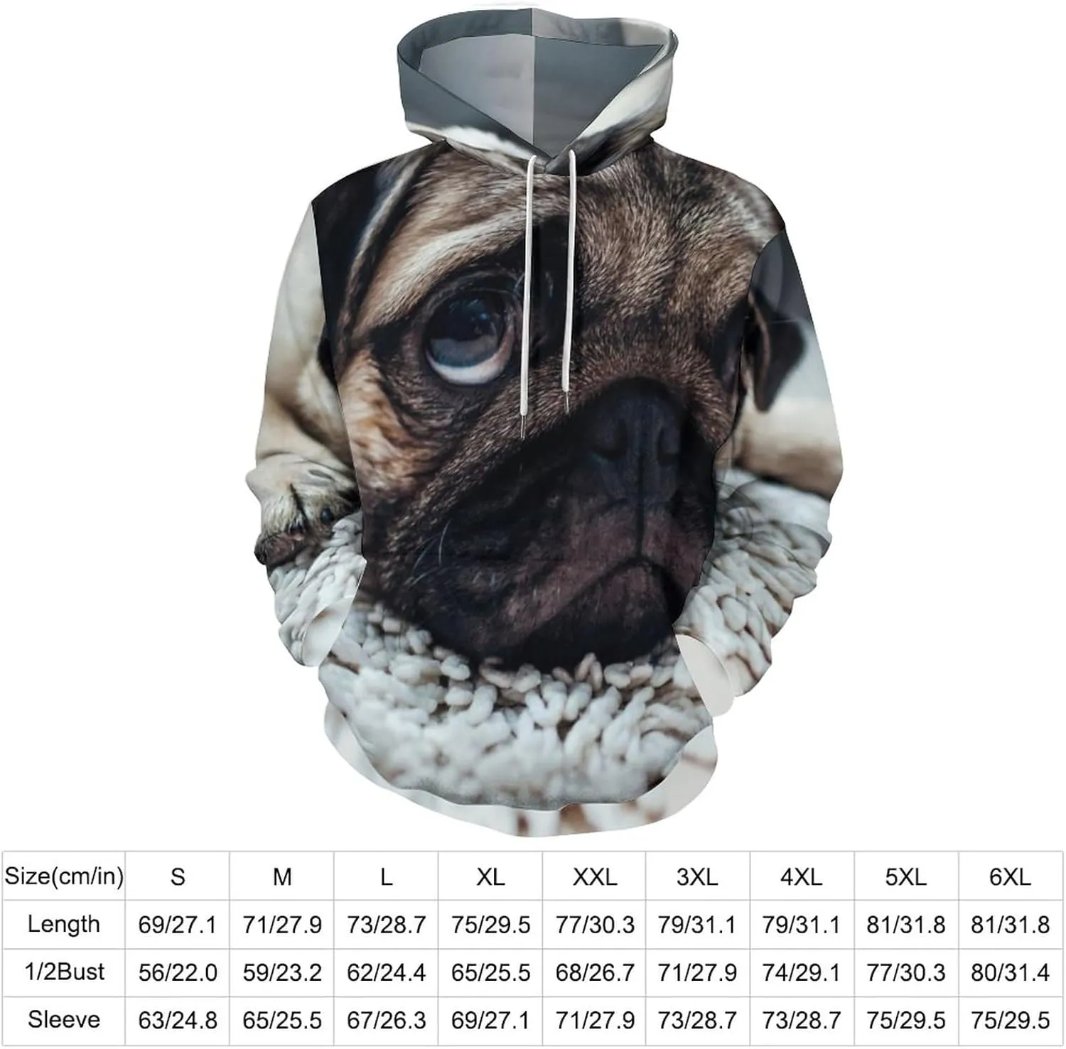 MENRIAOV Pug Dog on The Floor Mens Womens Novelty Hoodies with Pocket 3D Printed Hoodies Sweatshirt