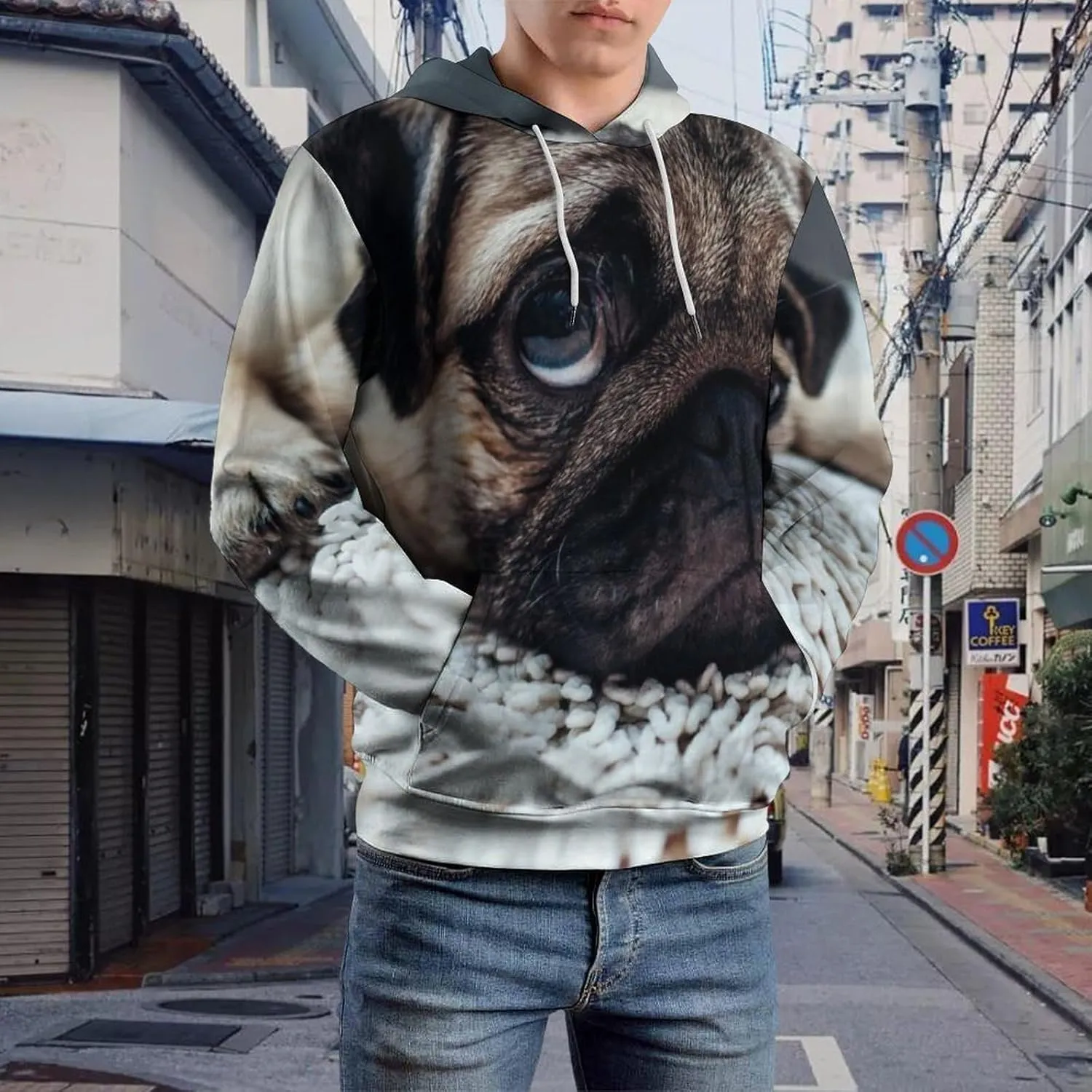 MENRIAOV Pug Dog on The Floor Mens Womens Novelty Hoodies with Pocket 3D Printed Hoodies Sweatshirt
