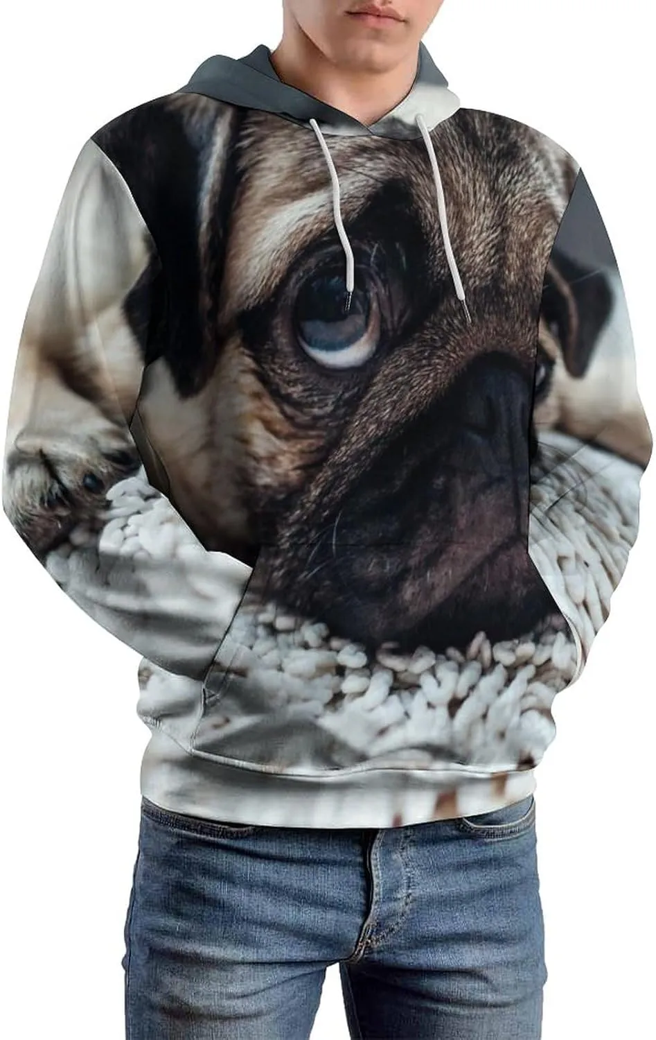 MENRIAOV Pug Dog on The Floor Mens Womens Novelty Hoodies with Pocket 3D Printed Hoodies Sweatshirt