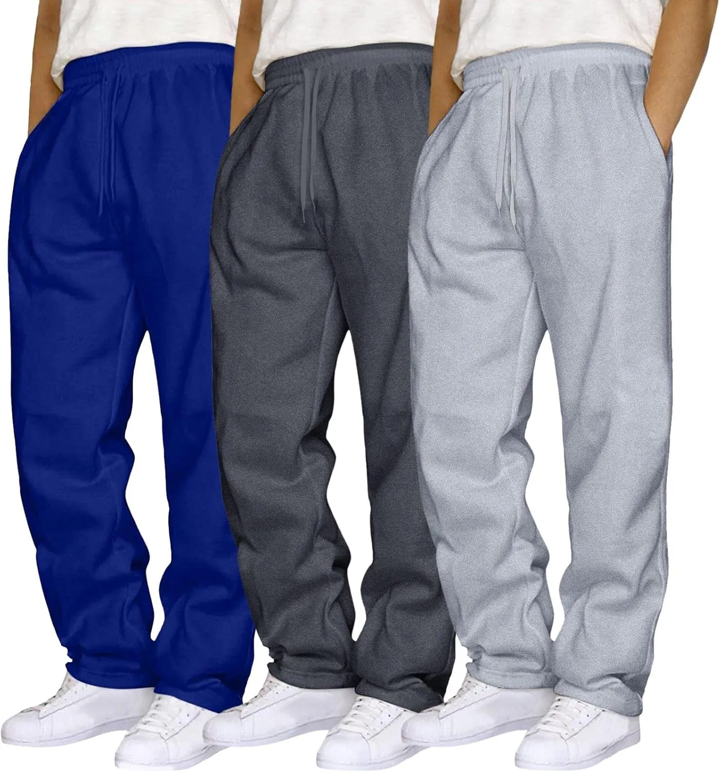 Mens 3 Pack Sweatpants Loose Fleece Casual Trousers Elastic Waist Drawstring Jogger Pants Baggy Running Sports Pants