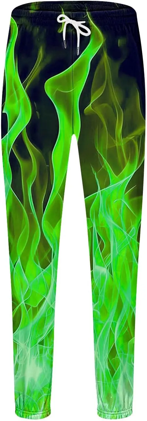 Men's 3D Flame Print Sweatpants Fleece Lined Joggers Sweat Pants Elastic Bottom Athletic Trousers with Pockets