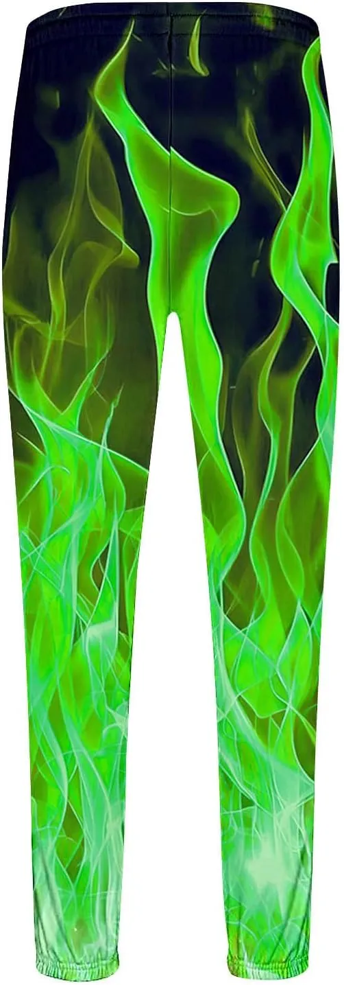 Men's 3D Flame Print Sweatpants Fleece Lined Joggers Sweat Pants Elastic Bottom Athletic Trousers with Pockets