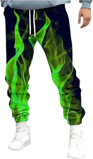 Men's 3D Flame Print Sweatpants Fleece Lined Joggers Sweat Pants Elastic Bottom Athletic Trousers with Pockets
