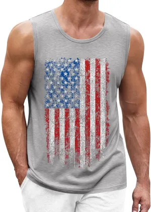 Men's American Flag Tank Tops Stylish Independence Day USA Patriotic Shirt Vest Retro Striped Star Graphic Tee Shirt
