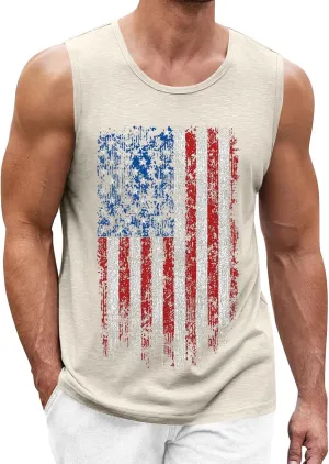 Men's American Flag Tank Tops Stylish Independence Day USA Patriotic Shirt Vest Retro Striped Star Graphic Tee Shirt