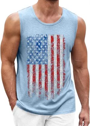 Men's American Flag Tank Tops Stylish Independence Day USA Patriotic Shirt Vest Retro Striped Star Graphic Tee Shirt
