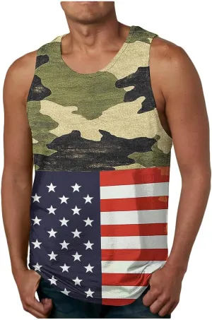 Mens Beach Tank Tops 4th of July 1776 Print Patriotic Shirts Casual Fashion Quick Dry Sleeveless Beach Workout Tee