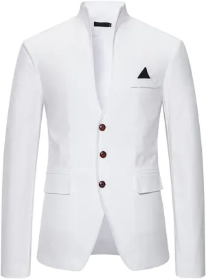 Mens Blazer Jacket Slim Fit Lightweight Casual Button Solid Suit Jacket Daily Business Solid Stand Collar Suits