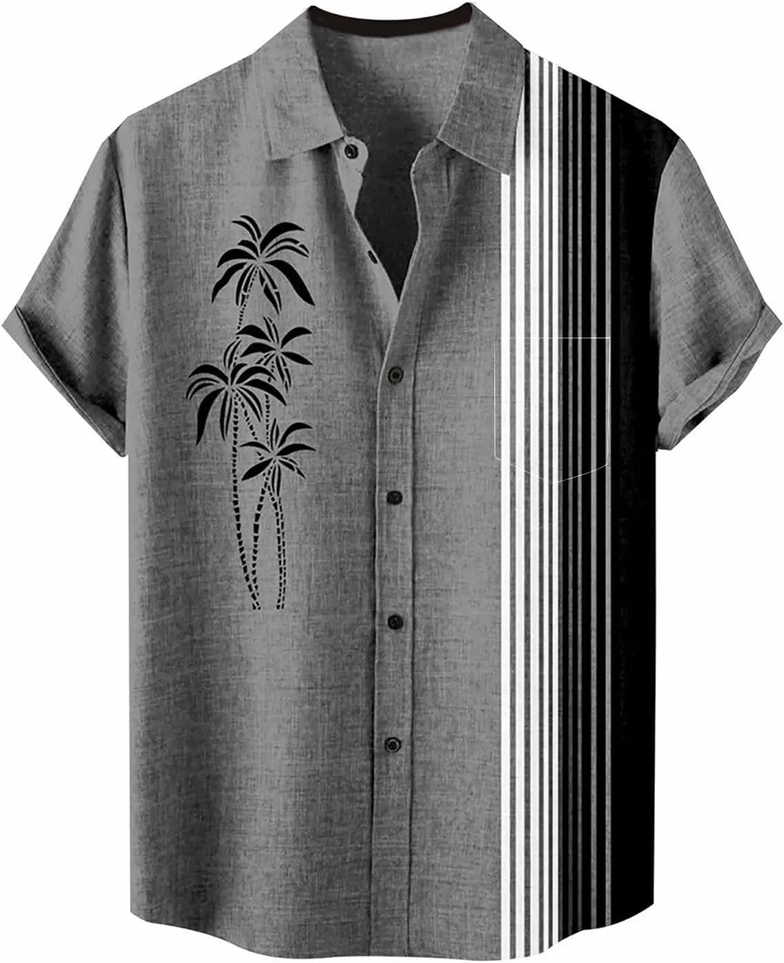 Men's Bowling Shirts Short Sleeve Button Down Dress Top Stylish Thin Breathable Summer Palm Print Beach Hippie Shirts