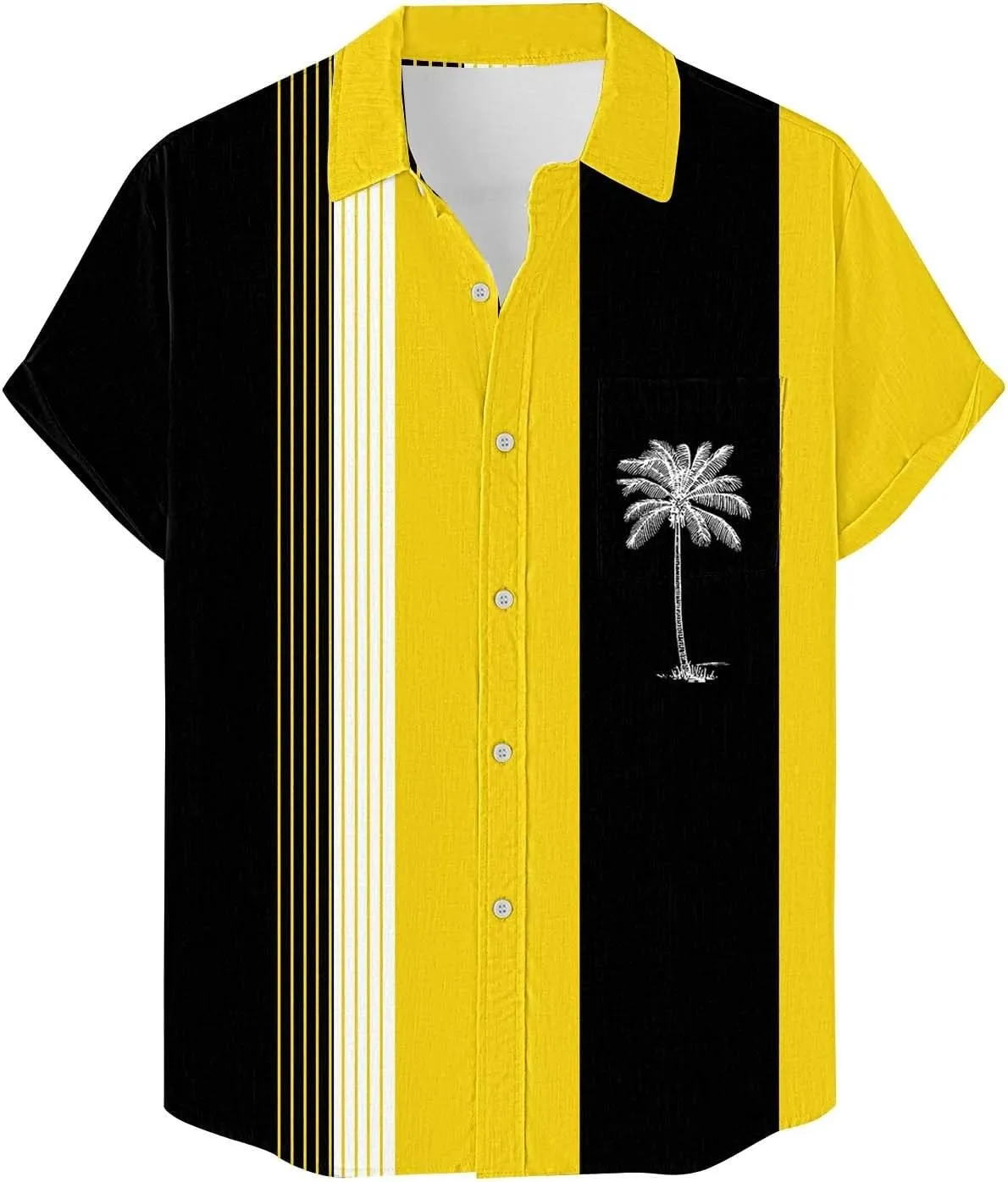 Men's Bowling Shirts Trendy Tropical Palm Hawaiian Beach Aloha Shirt Quick Dry Breathable Summer Casual Striped Blouse