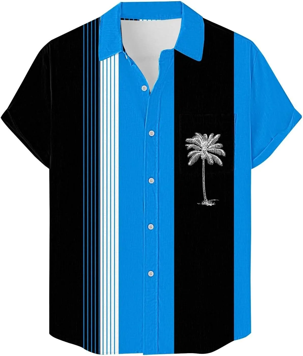 Men's Bowling Shirts Trendy Tropical Palm Hawaiian Beach Aloha Shirt Quick Dry Breathable Summer Casual Striped Blouse
