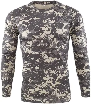 Men's Camo T Shirts Casual Long Sleeve Crew Neck Compression Shirt Outdoor Hunting T-Shirt Gym Athletic Running Tops