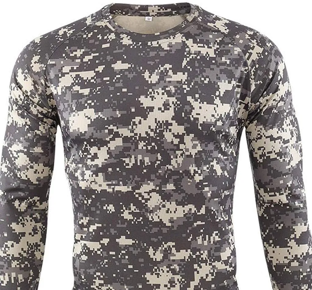 Men's Camo T Shirts Casual Long Sleeve Crew Neck Compression Shirt Outdoor Hunting T-Shirt Gym Athletic Running Tops