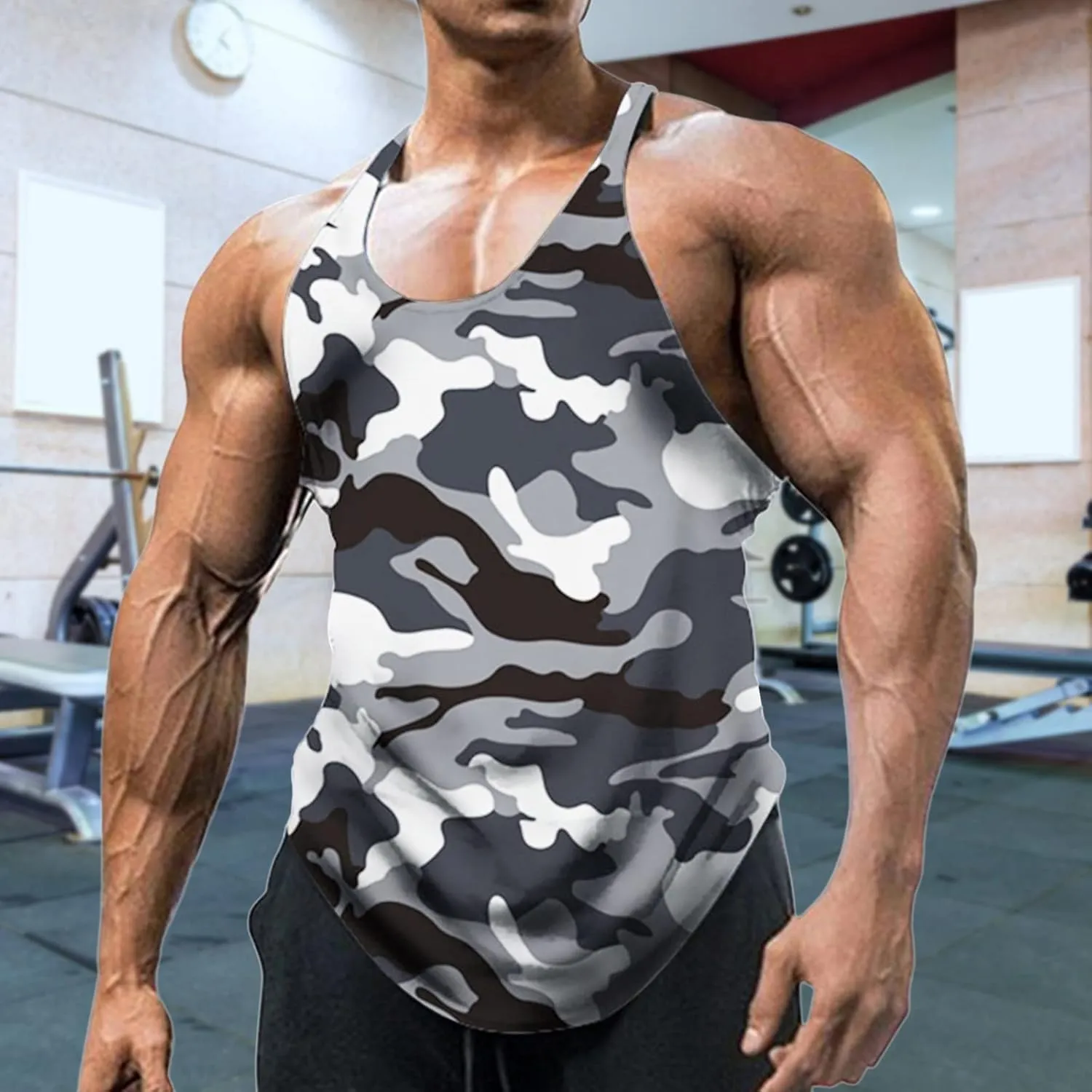 Men's Camo Workout Tank Tops Athletic Sleeveless Muscle Cut Off Shirt Vests Gym Fitness Bodybuilding Quick Dry T-Shirt
