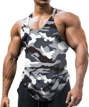 Men's Camo Workout Tank Tops Athletic Sleeveless Muscle Cut Off Shirt Vests Gym Fitness Bodybuilding Quick Dry T-Shirt
