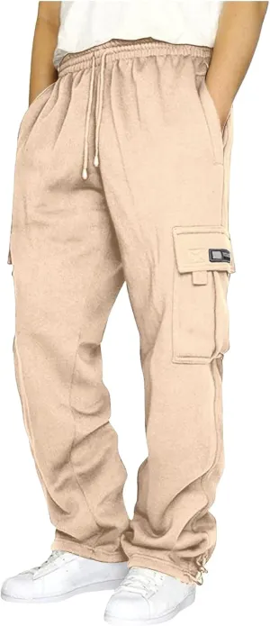 Men's Cargo Sweatpants Casual Drawstring Elastic Waist Pants Open Bottom Athletic Pants Gym Sweatpants with Pockets